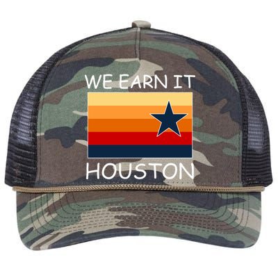 We Earn It Houston Texas Star Flag Retro Rope Trucker Hat Cap