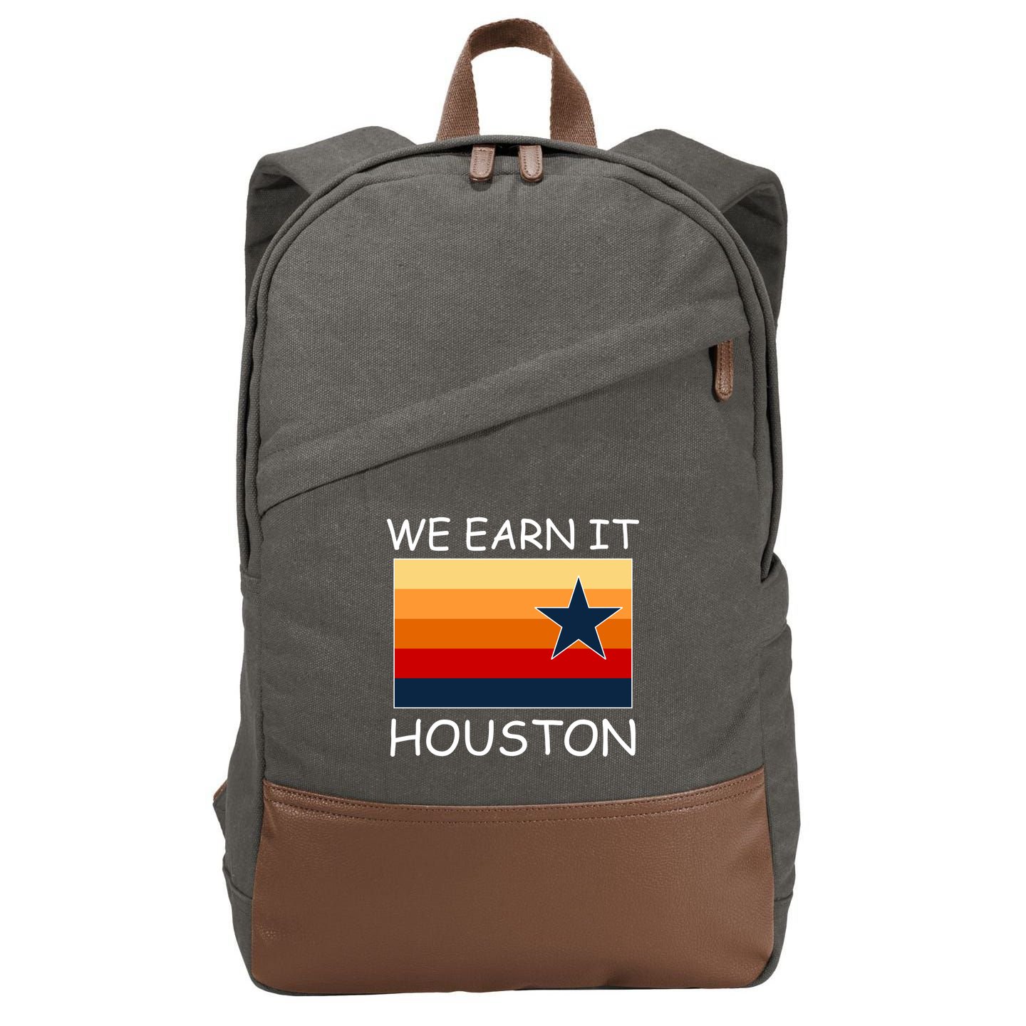 We Earn It Houston Texas Star Flag Cotton Canvas Backpack