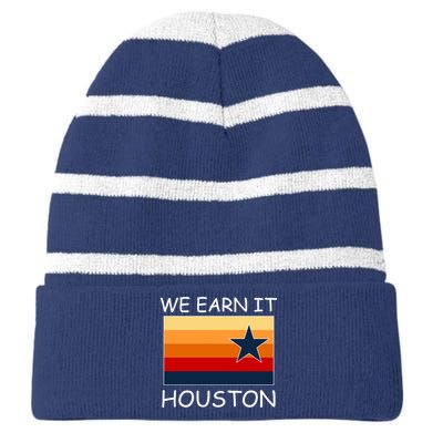 We Earn It Houston Texas Star Flag Striped Beanie with Solid Band