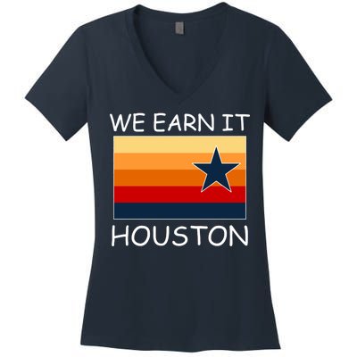 We Earn It Houston Texas Star Flag Women's V-Neck T-Shirt