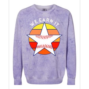 We Earn It Houston Throwback Baseball Star Colorblast Crewneck Sweatshirt