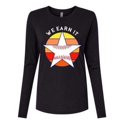 We Earn It Houston Throwback Baseball Star Womens Cotton Relaxed Long Sleeve T-Shirt