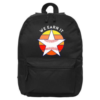 We Earn It Houston Throwback Baseball Star 16 in Basic Backpack
