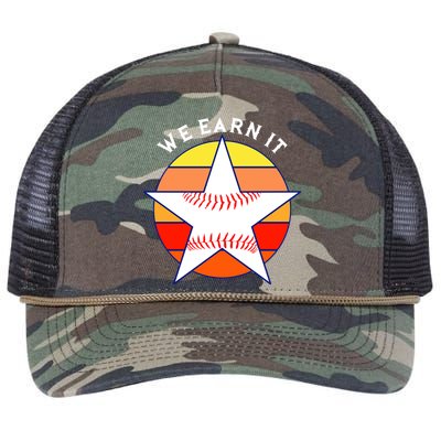 We Earn It Houston Throwback Baseball Star Retro Rope Trucker Hat Cap