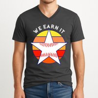 We Earn It Houston Throwback Baseball Star V-Neck T-Shirt