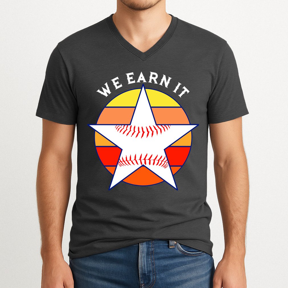 We Earn It Houston Throwback Baseball Star V-Neck T-Shirt