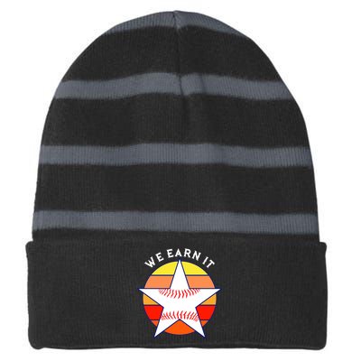 We Earn It Houston Throwback Baseball Star Striped Beanie with Solid Band