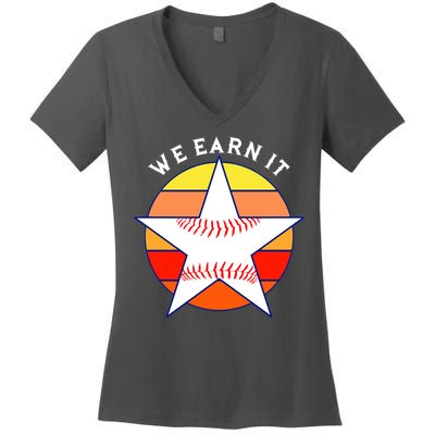 We Earn It Houston Throwback Baseball Star Women's V-Neck T-Shirt