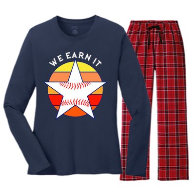 We Earn It Houston Throwback Baseball Star Women's Long Sleeve Flannel Pajama Set 