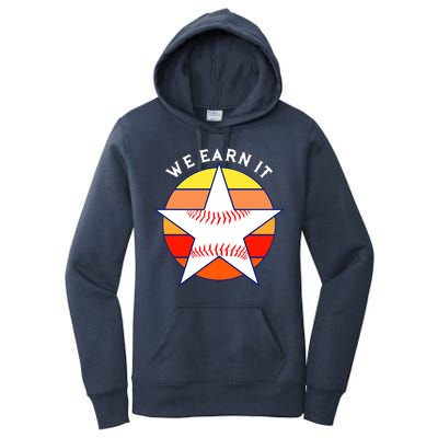 We Earn It Houston Throwback Baseball Star Women's Pullover Hoodie