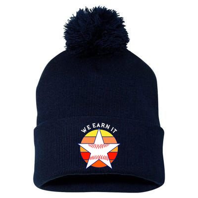 We Earn It Houston Throwback Baseball Star Pom Pom 12in Knit Beanie