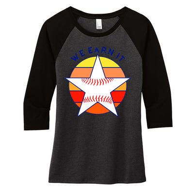 We Earn It Houston Throwback Baseball Star Women's Tri-Blend 3/4-Sleeve Raglan Shirt