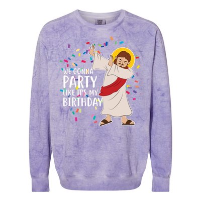 We Gonna Party Like It's My Birthday Dabbing Jesus Colorblast Crewneck Sweatshirt