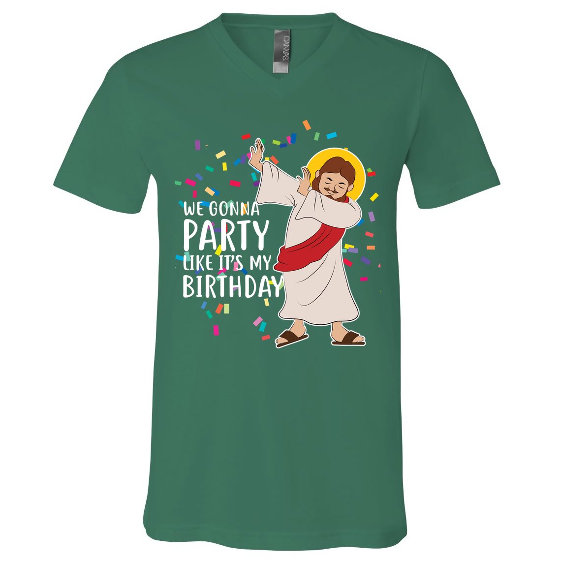 We Gonna Party Like It's My Birthday Dabbing Jesus V-Neck T-Shirt