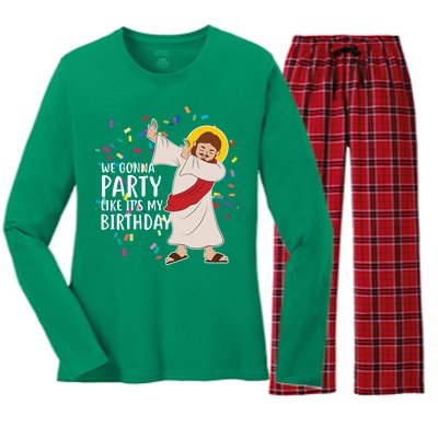 We Gonna Party Like It's My Birthday Dabbing Jesus Women's Long Sleeve Flannel Pajama Set 