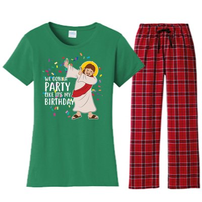 We Gonna Party Like It's My Birthday Dabbing Jesus Women's Flannel Pajama Set