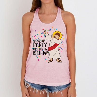 We Gonna Party Like It's My Birthday Dabbing Jesus Women's Knotted Racerback Tank