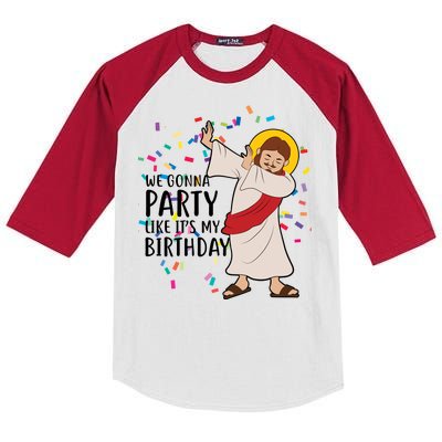 We Gonna Party Like It's My Birthday Dabbing Jesus Kids Colorblock Raglan Jersey