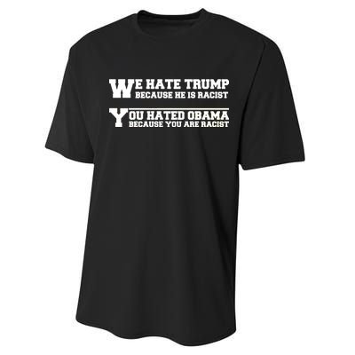 We Hate Trump Because He is Racist. You Hated Obama Because You Are Racist Performance Sprint T-Shirt