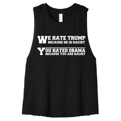 We Hate Trump Because He is Racist. You Hated Obama Because You Are Racist Women's Racerback Cropped Tank