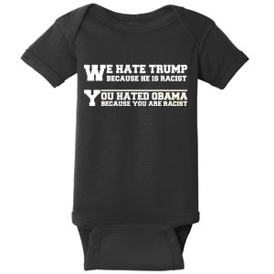 We Hate Trump Because He is Racist. You Hated Obama Because You Are Racist Baby Bodysuit