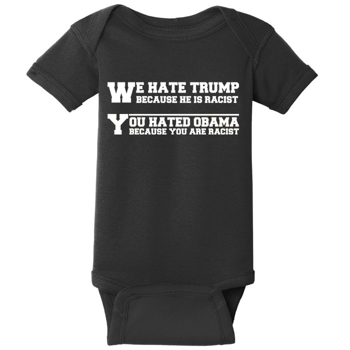 We Hate Trump Because He is Racist. You Hated Obama Because You Are Racist Baby Bodysuit