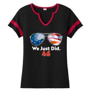 We Just Did Joe Biden President Elect 46 US Flag Sunglasses Ladies Halftime Notch Neck Tee