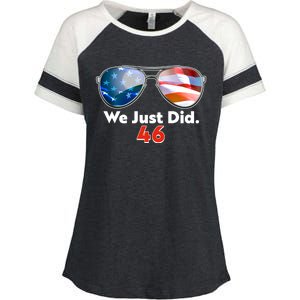 We Just Did Joe Biden President Elect 46 US Flag Sunglasses Enza Ladies Jersey Colorblock Tee