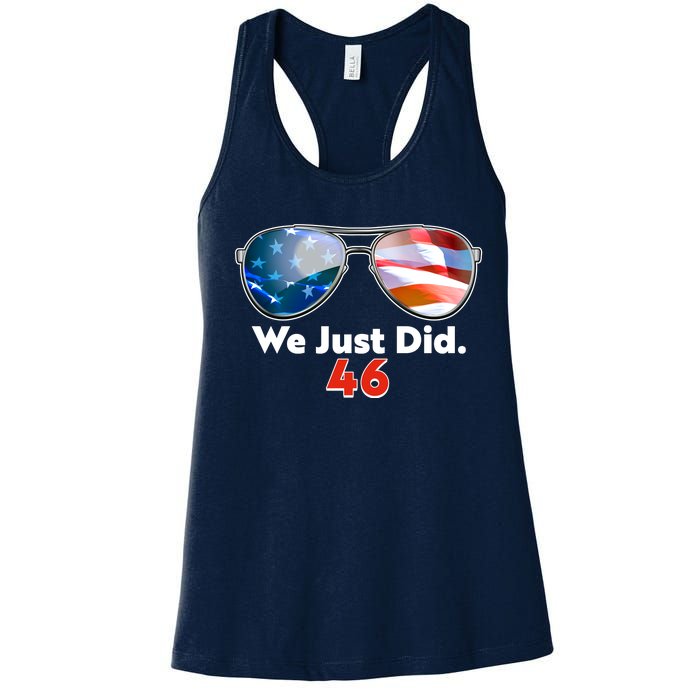 We Just Did Joe Biden President Elect 46 US Flag Sunglasses Women's Racerback Tank