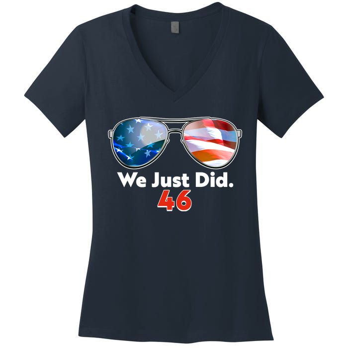 We Just Did Joe Biden President Elect 46 US Flag Sunglasses Women's V-Neck T-Shirt