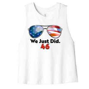 We Just Did Joe Biden President Elect 46 US Flag Sunglasses Women's Racerback Cropped Tank