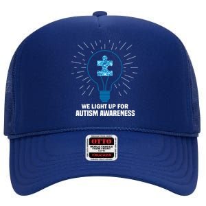 We Light It Up For Autism Awareness High Crown Mesh Back Trucker Hat