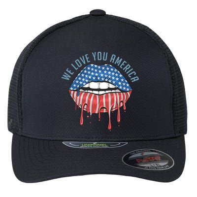 We Love You America Lips Flexfit Unipanel Trucker Cap