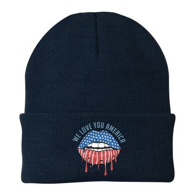 We Love You America Lips Knit Cap Winter Beanie