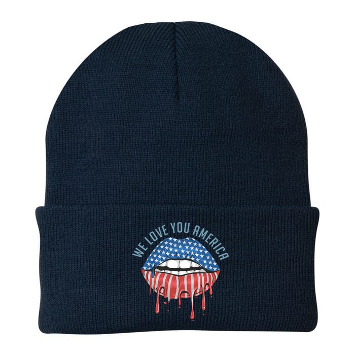 We Love You America Lips Knit Cap Winter Beanie