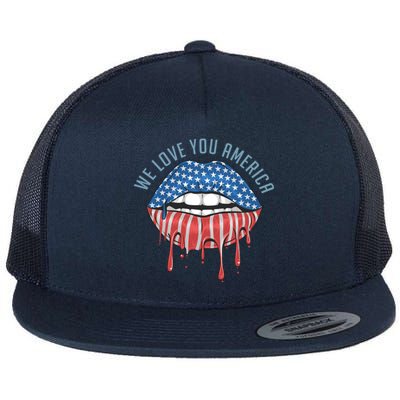 We Love You America Lips Flat Bill Trucker Hat