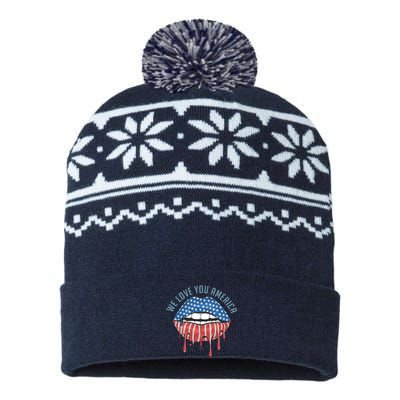 We Love You America Lips USA-Made Snowflake Beanie