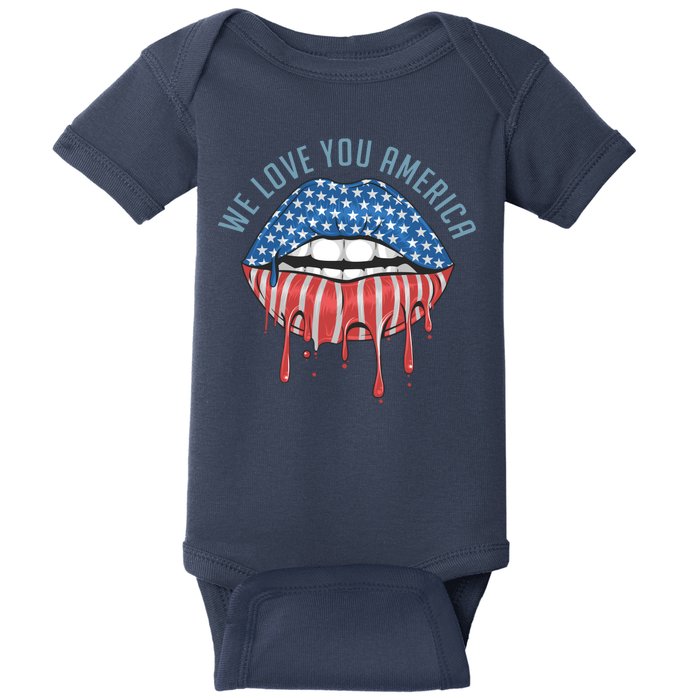 We Love You America Lips Baby Bodysuit