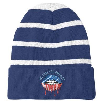 We Love You America Lips Striped Beanie with Solid Band