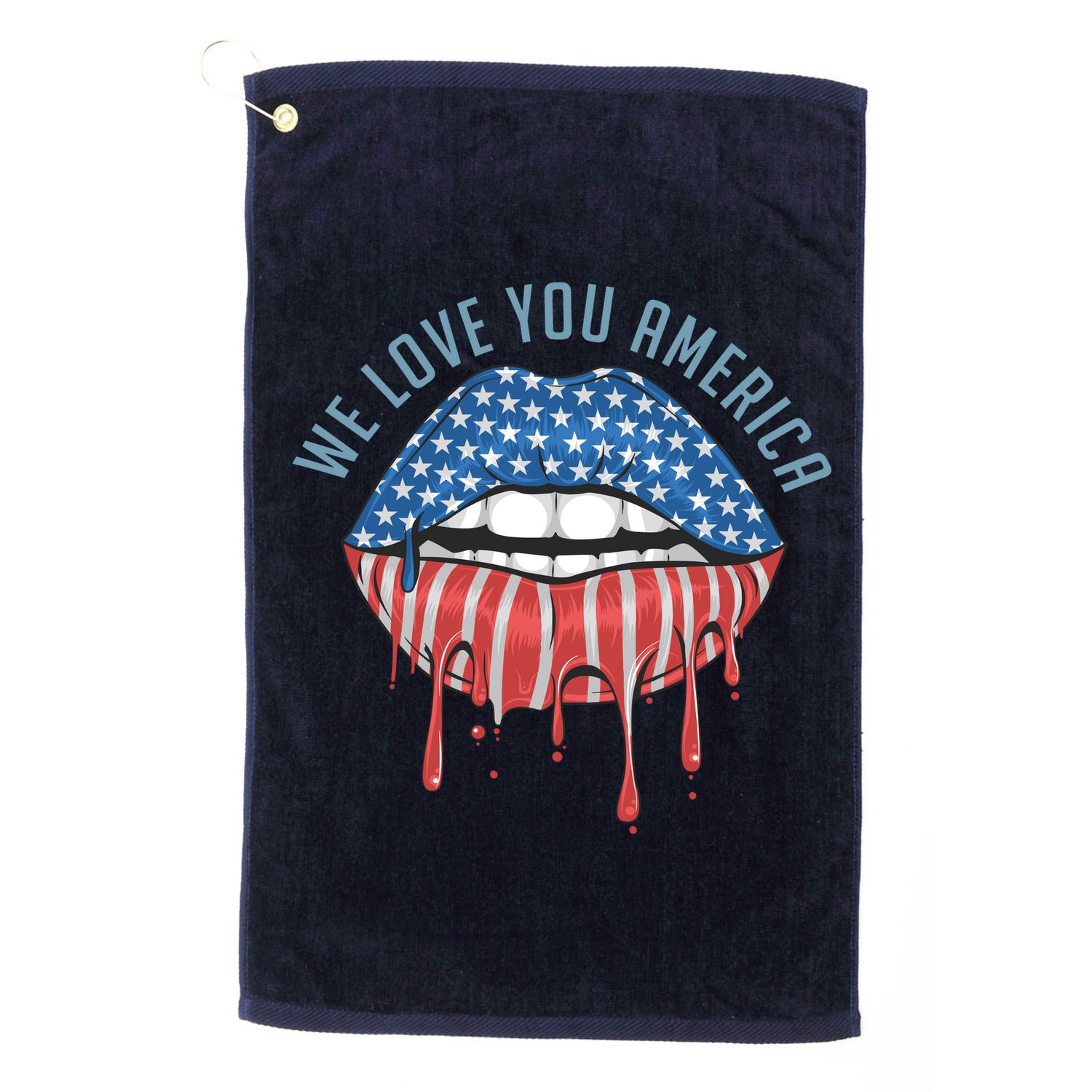 We Love You America Lips Golf Towel