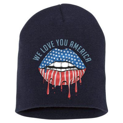 We Love You America Lips Short Acrylic Beanie