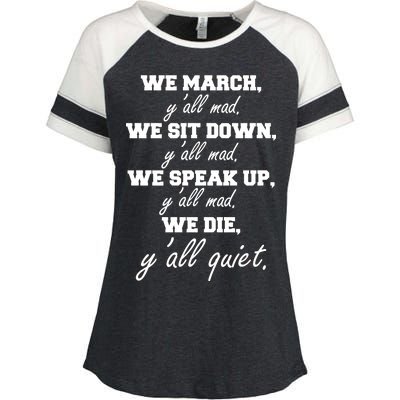 We March, Y'all Mad. Women's Rights Saying Enza Ladies Jersey Colorblock Tee