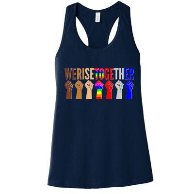 We Rise Together Unity Protest Support Women's Racerback Tank