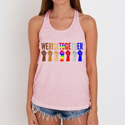 We Rise Together Unity Protest Support Women's Knotted Racerback Tank