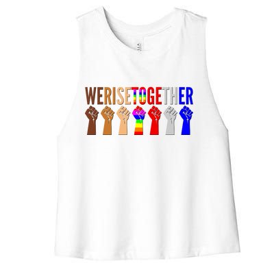 We Rise Together Unity Protest Support Women's Racerback Cropped Tank