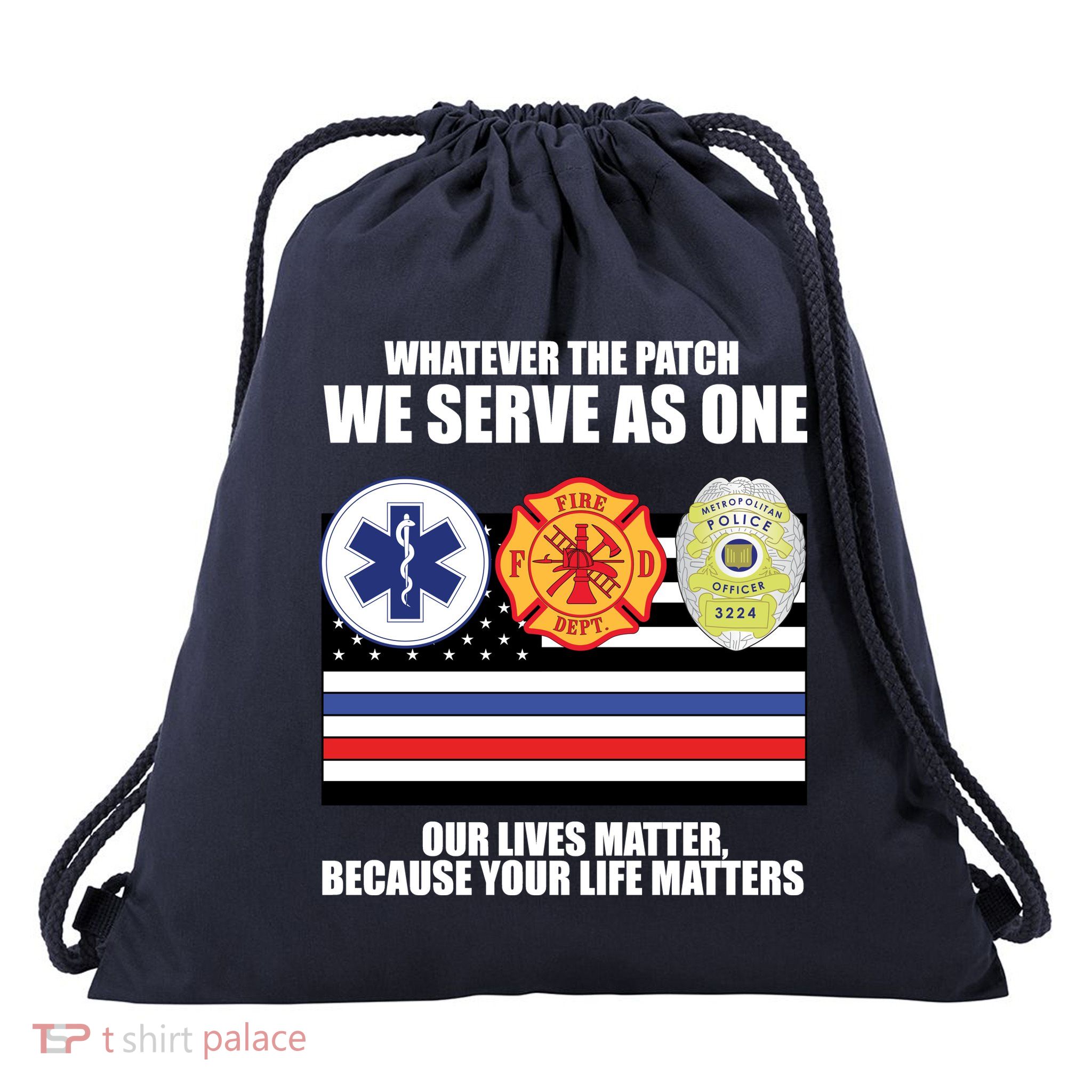We Serve As One Our Lives Matter Drawstring Bag