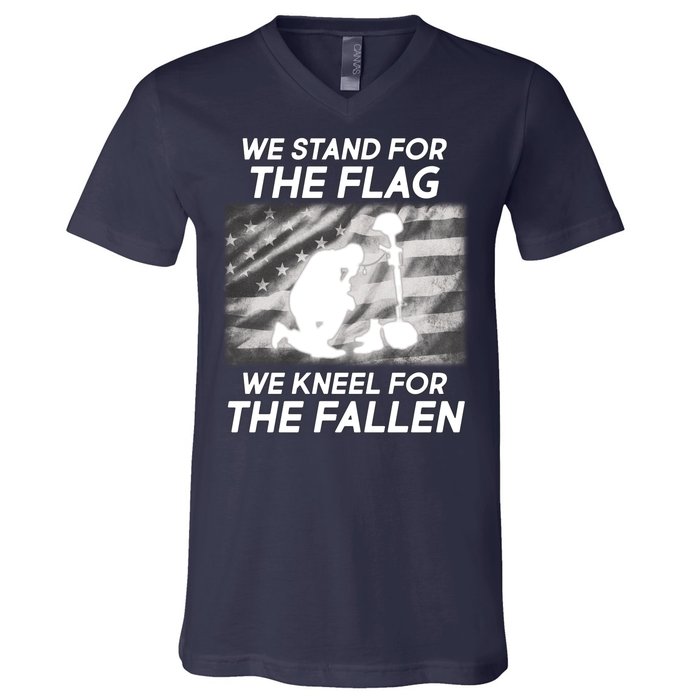 We Stand For The Flag We Kneel For The Fallen V-Neck T-Shirt