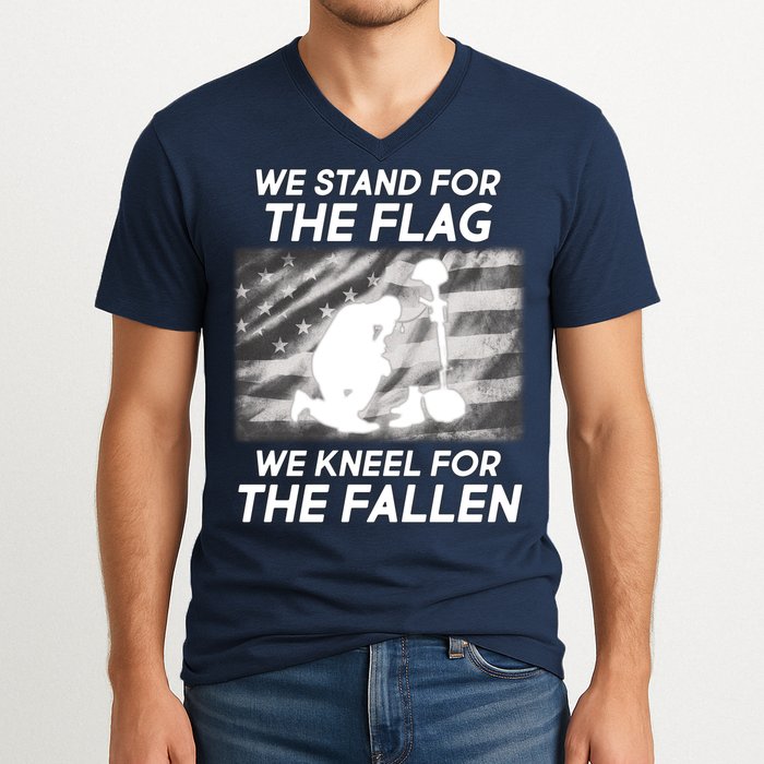 We Stand For The Flag We Kneel For The Fallen V-Neck T-Shirt