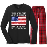 We Stand Out Of Respect Support Our Troops Women's Long Sleeve Flannel Pajama Set 