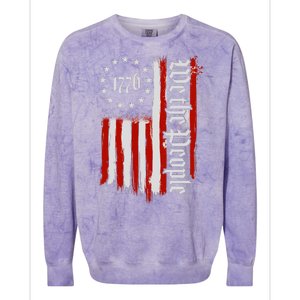 We The People 1776 Distressed USA American Flag Colorblast Crewneck Sweatshirt